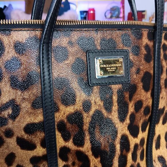 Dolce & Gabbana Brown Coated Canvas And Leather Leopard Print Tote - Picture 2 of 13